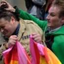 Russian Orthodox church activist attacks a gay rights protester